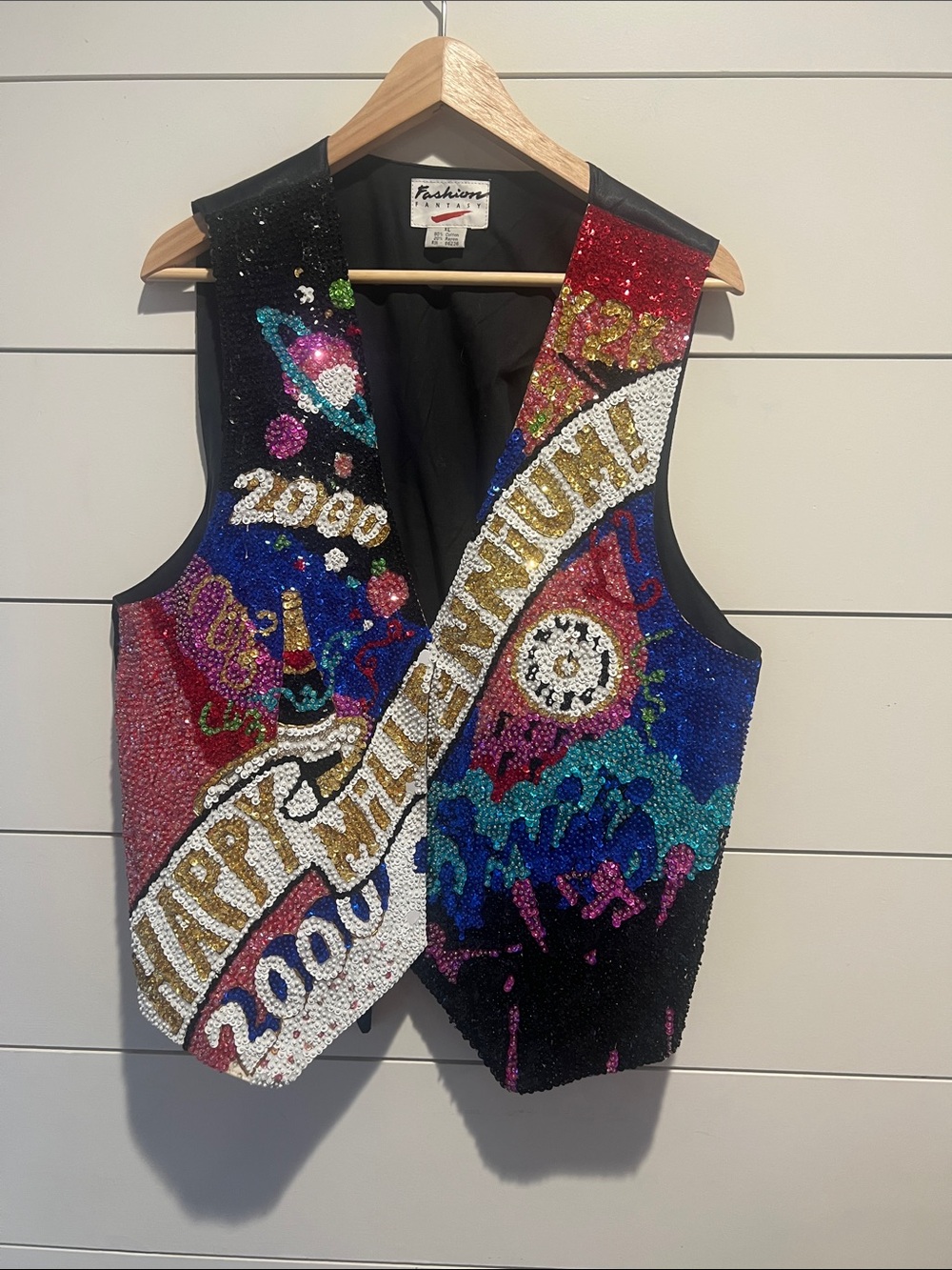 Y2K Sequin Beaded New Year Vest - Multicolor "Happy 2000"